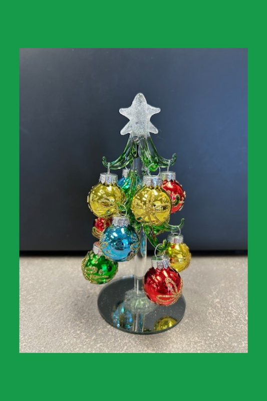 Sea Green Christmas Tree Glass with Decorative Glass Ornaments