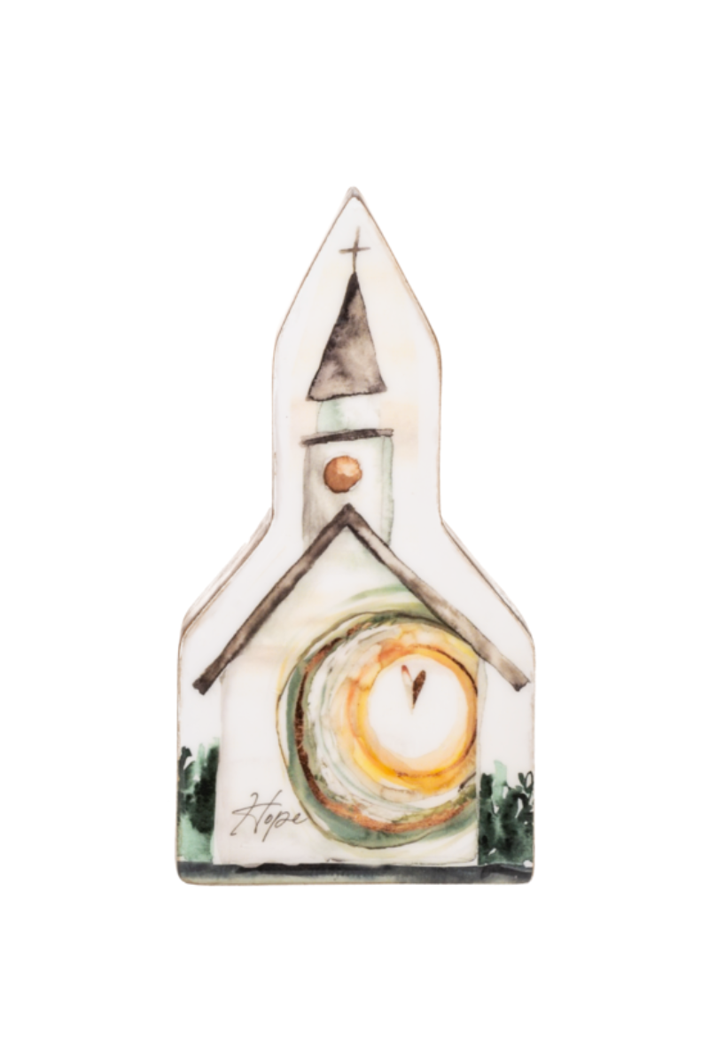 Antique White Watercolor Church Art Block