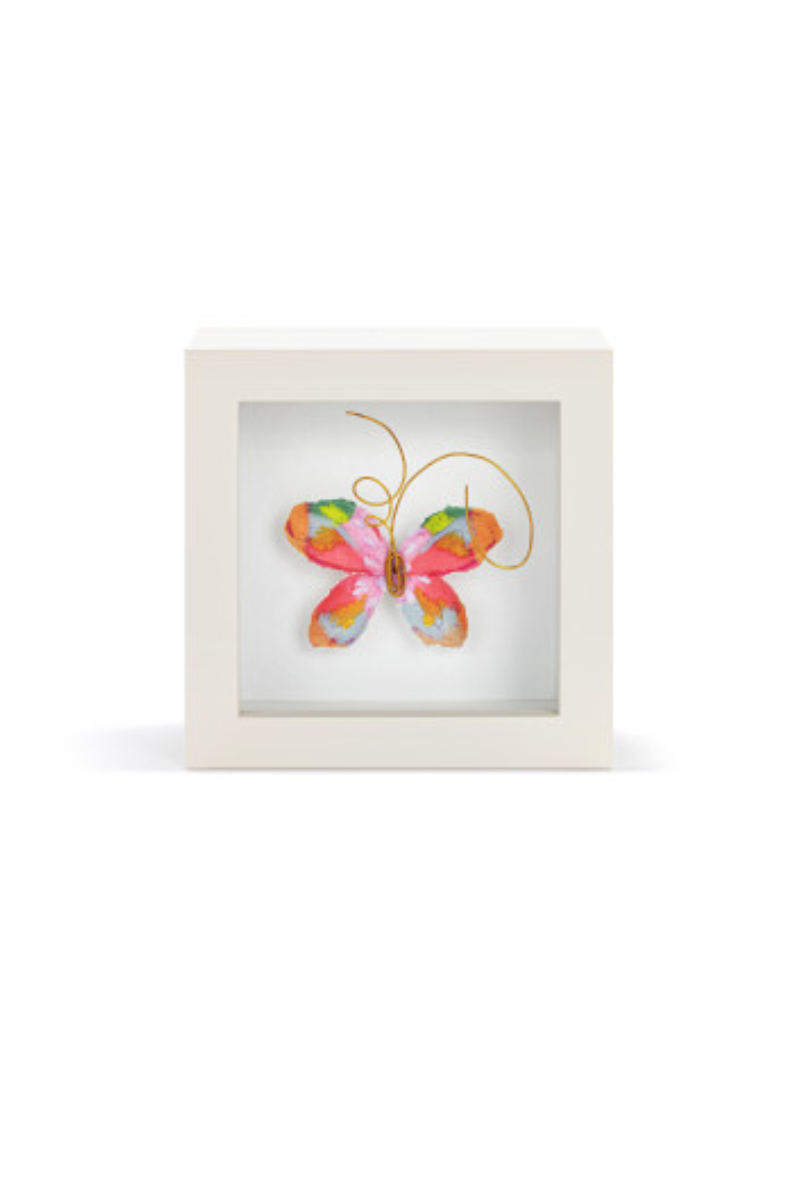 Light Gray Pink Multi Butterfly Shadow Box - 4in