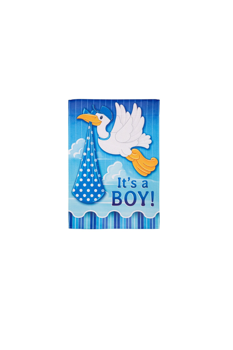 Steel Blue Evergreen- It's a Boy Stork Garden Flag