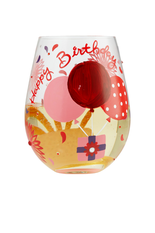 Tan Lolita Stemless 20oz. Happy Birthday Wine Glass