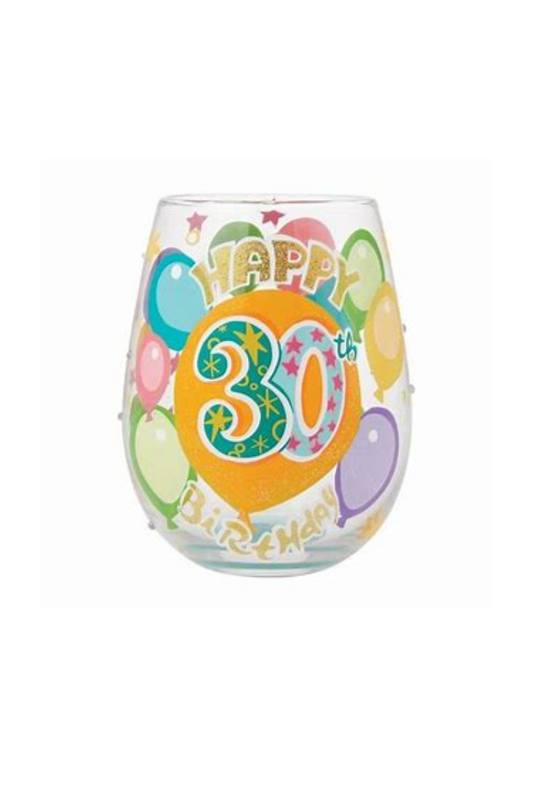 Light Gray Lolita "Happy 30th Birthday" 20oz. Stemless Wine Glass