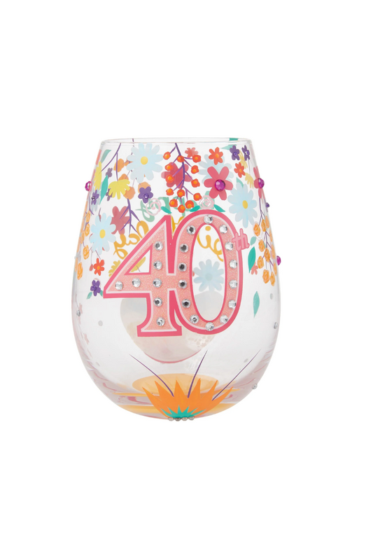 Light Gray Lolita Happy 40th Birthday 20oz. Stemless Wine Glass