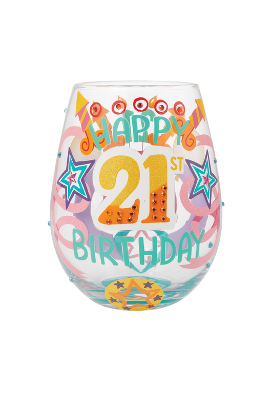 Light Gray Lolita Happy 21st Birthday 20oz. Stemless Wine Glass
