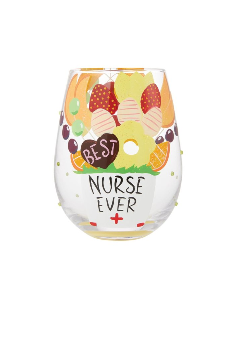 Antique White Lolita "Best Nurse Ever" 20oz. Stemless Wine Glass