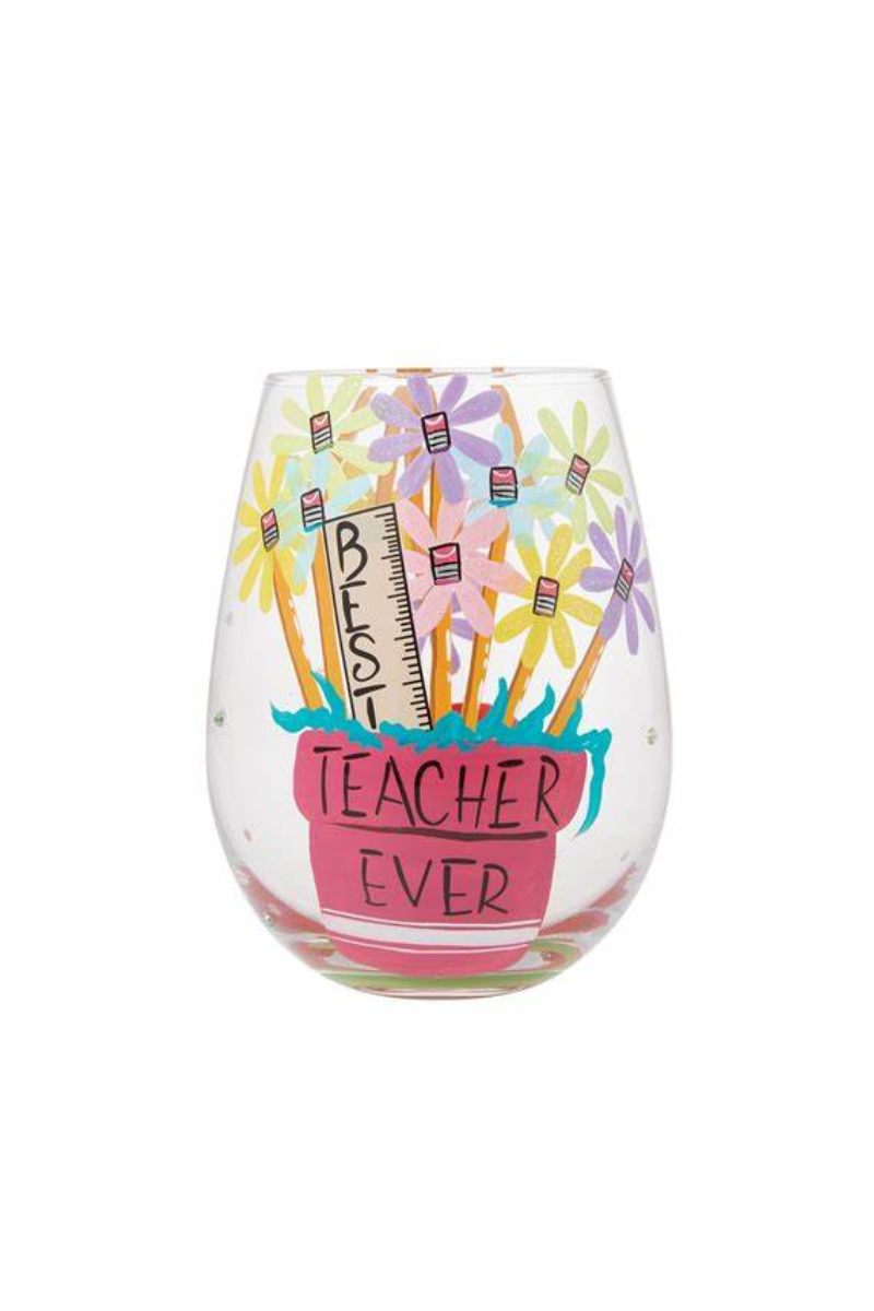 Light Gray Lolita "Best Teacher Ever" 20oz. Stemless Wine Glass