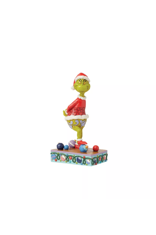 Dark Khaki Jim Shore Christmas Grinch as Santa Stepping on Ornaments Figurine