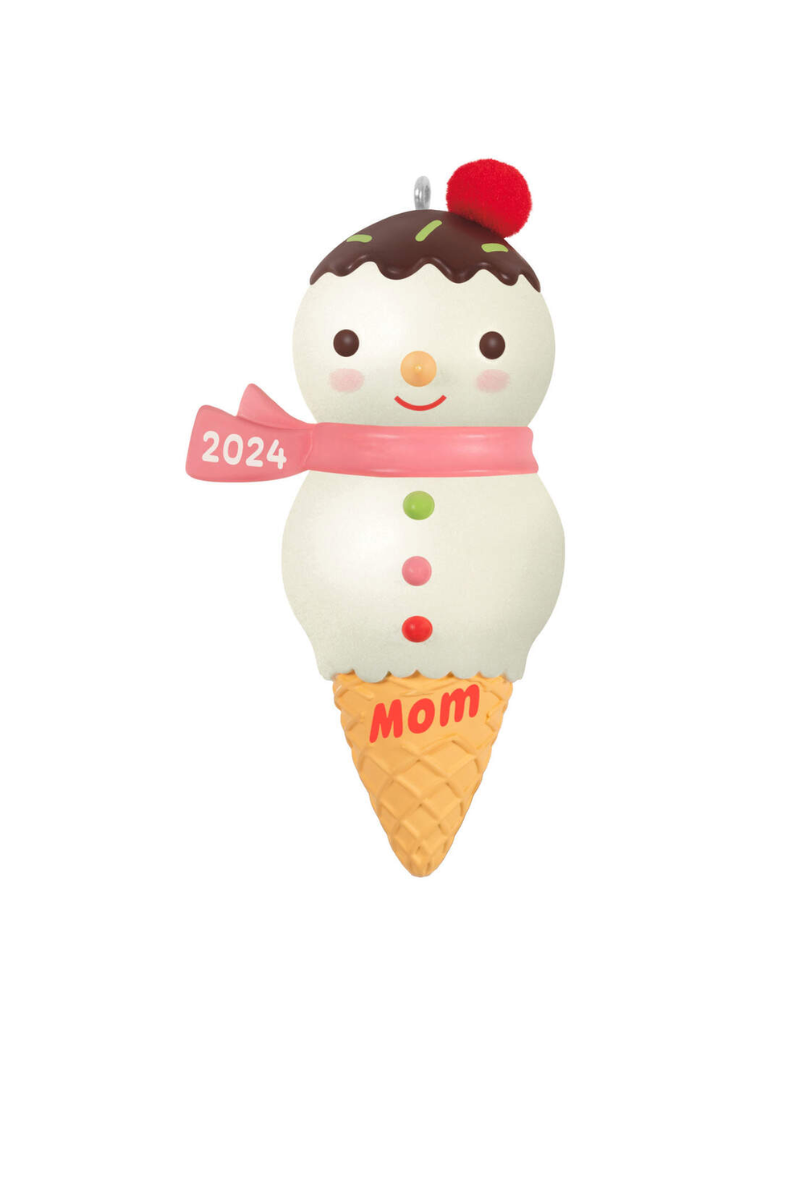 Antique White 2024 Ornament - Mom Snowman Ice Cream Cone