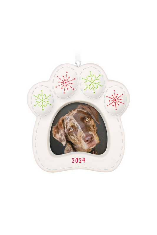 Dark Olive Green 2024 Ornament - Happy Dog Porcelain Photo Frame