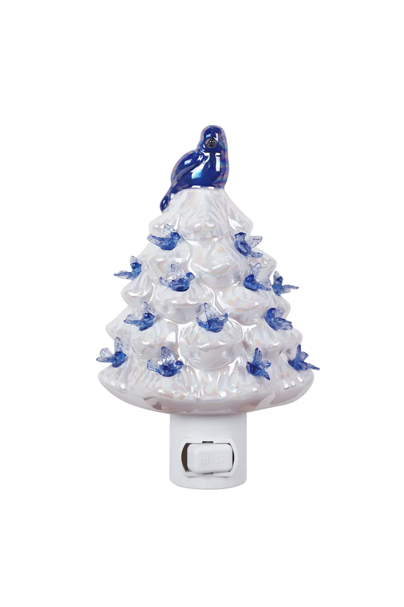 Light Gray Bluebirds Tree Ceramic Night Light w/Bluebird Acrylic Bulbs