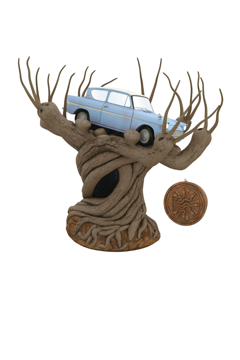 Dark Olive Green 2024 Ornament - Harry Potter and the Chamber of Secrets™ Collection Flying Ford Anglia in the Whomping Willow™ Tree Topper with Light and Sound