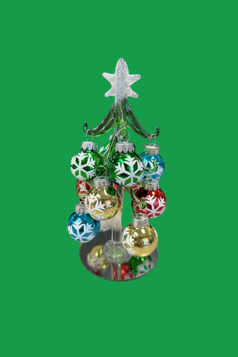 Sea Green Christmas Tree Glass with Decorative Glass Ornaments