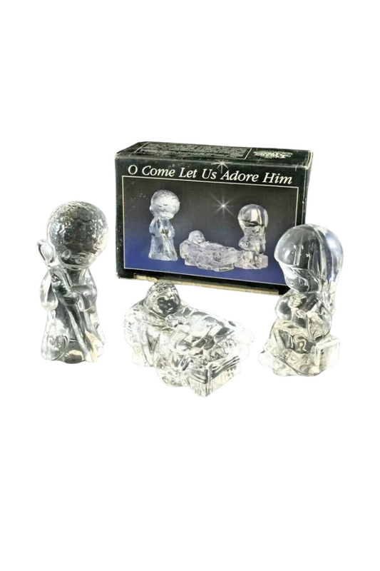 Gray Precious Moments Lead Crystal O Come Let Us Adore Him 3 Pc Nativity