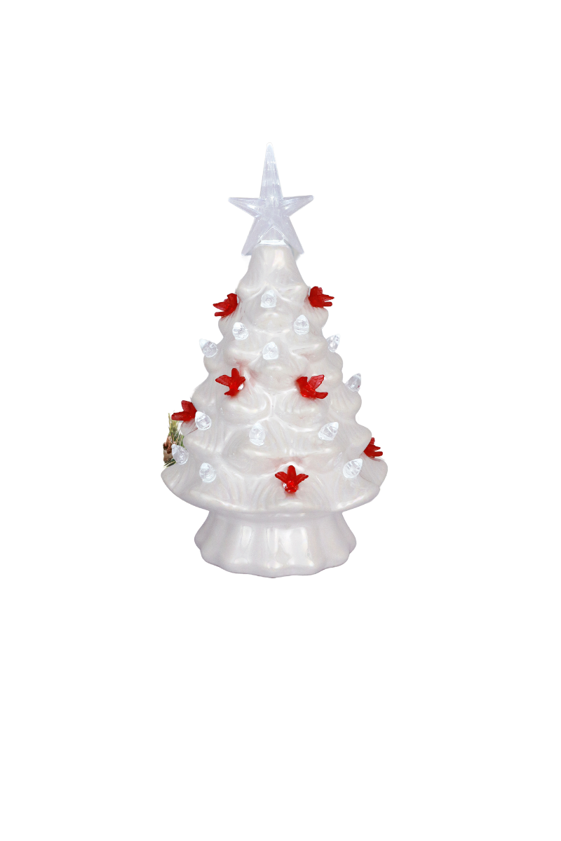 Light Gray 7.5" Iridescent White Cardinal LED Tree