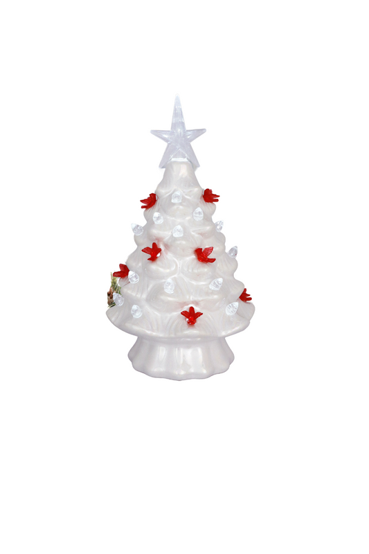 Light Gray 7.5" Iridescent White Cardinal LED Tree