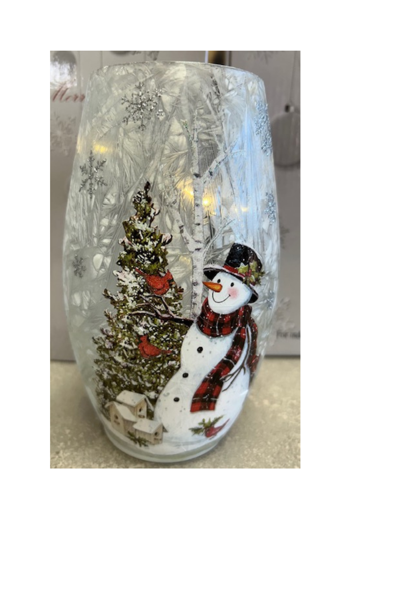 Dark Gray LED Snowman Glass Vase