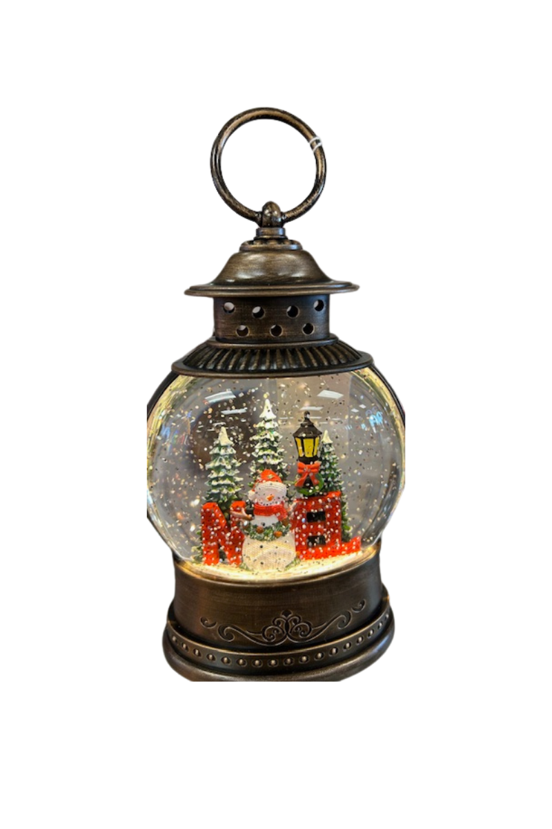 Dark Slate Gray 9.5" Noel Snowman Fishbowl Glitter Lantern