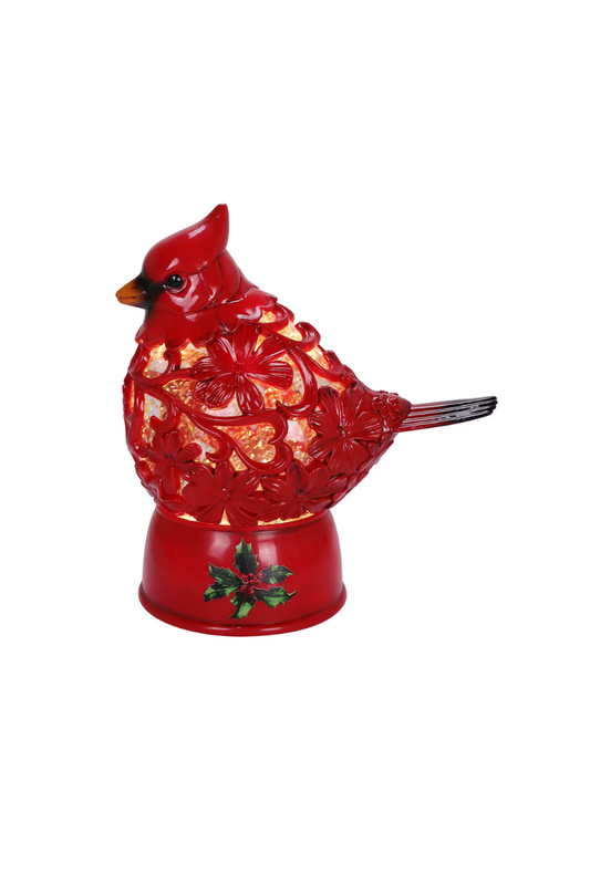 Brown Cardinal & Holly Glitter Lantern