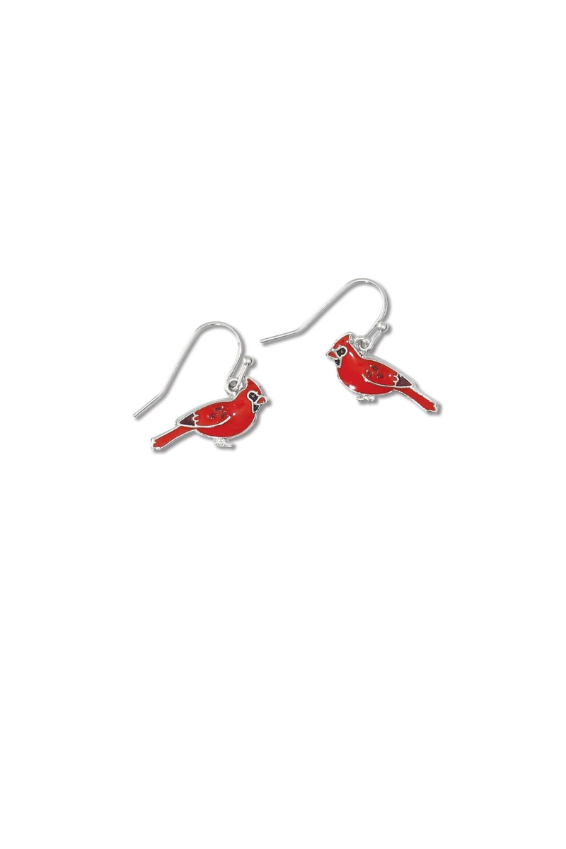 Light Gray Periwinkle By Barlow Red Enamel Cardinals - Earrings