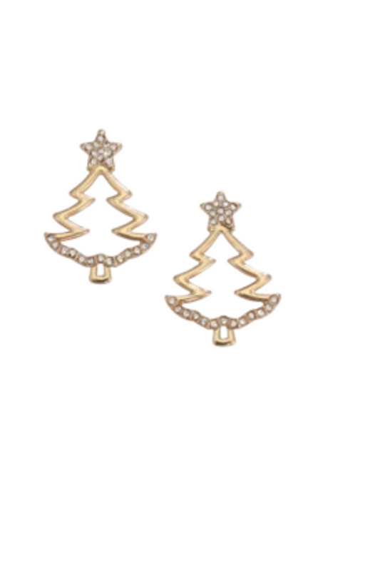 Tan Periwinkle by Barlow - Gold Christmas Tree Earrings