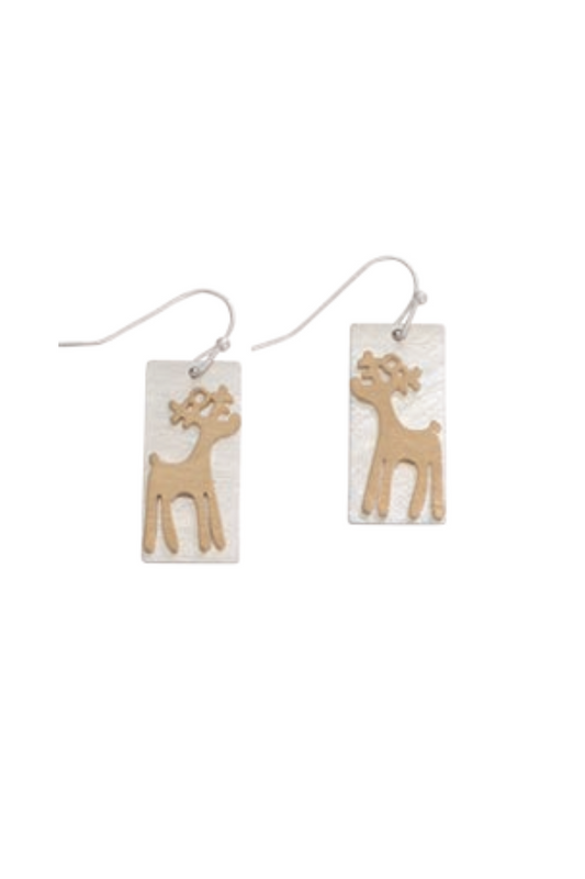 Light Gray Periwinkle by Barlow - Brushed Two-Tone Reindeer Earrings